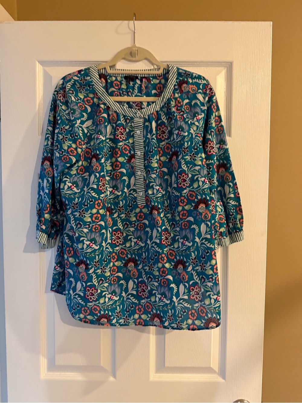 Talbots Teal Floral Print Blouse